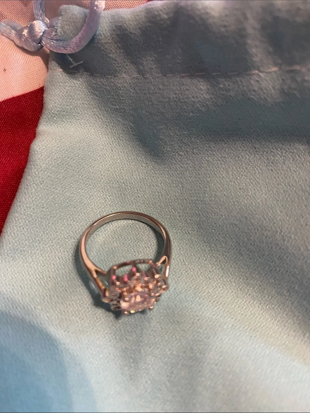 Classic Silver Floral Halo Ring with Clear Stones - Women's Jewelry